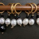 Large stitch marker, knitting, 6 + 1,  pearl & onyx