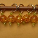 Stitch marker, knitting 6+1 ,  amber crystal & glass