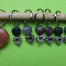 Stitch marker, knitting 6+1 ,  agate beads, heart