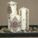 Henna design pillar candle set - with Swarovski crystals