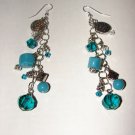 Extra long Dangling Turquoise and Charm Earrings