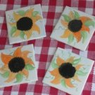 Hand Painted Country Sunflower Tile Coaster Set