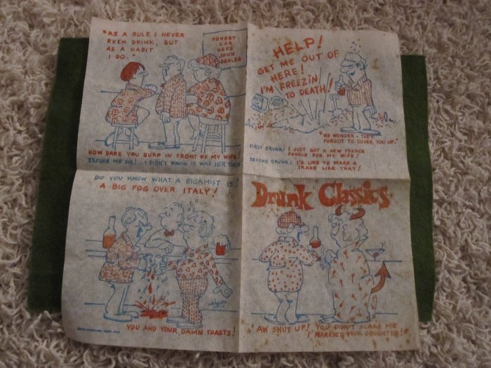 1972 Drunk Classics Vintage Bar Tavern Napkin