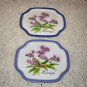 2 Vintage Heliotrope flower Made in Hong Kong tin trays