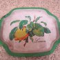 2 VINTAGE ANTIQUE HELIOTROPE & 1 LEMON METAL SNACK TRAYS