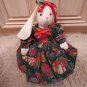 HANDMADE HOMEMADE BUNNY RABBIT STUFFED ANIMAL TOY WITH HOLIDAY DRESS