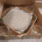 VINTAGE ANTIQUE SUNBURST CLEAR GLASS SNACK SET; ORIGINAL BOX - 4 PLATES & 3 CUPS