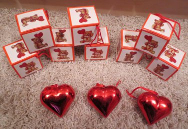 VINTAGE BUT NEW VALENTINE'S DAY LOVE HEART TEDDY BEAR HEAVY PAPER BOX ORNAMENTS