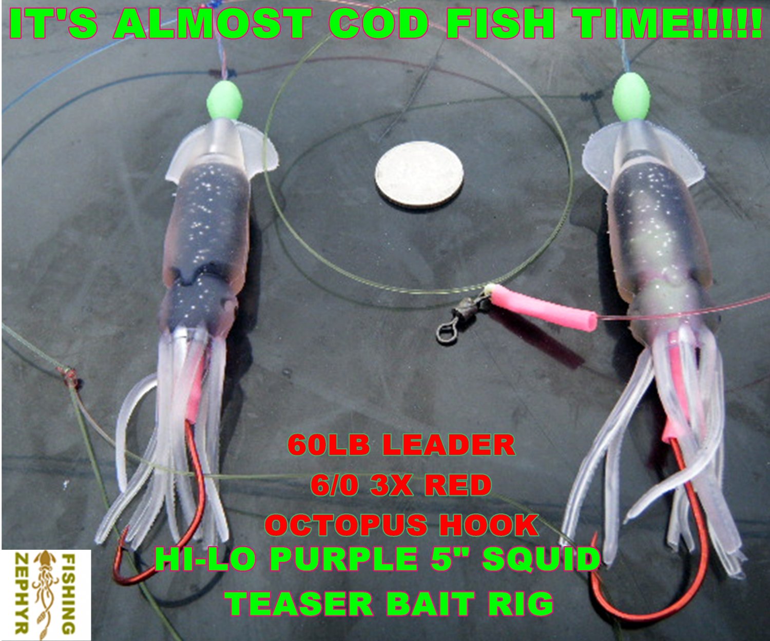 HILO DEEPSEA 2HOOK BAIT RIG WITH SQUID TEASERS..YOU WON'T FIND A BETTER RIG.PERIOD