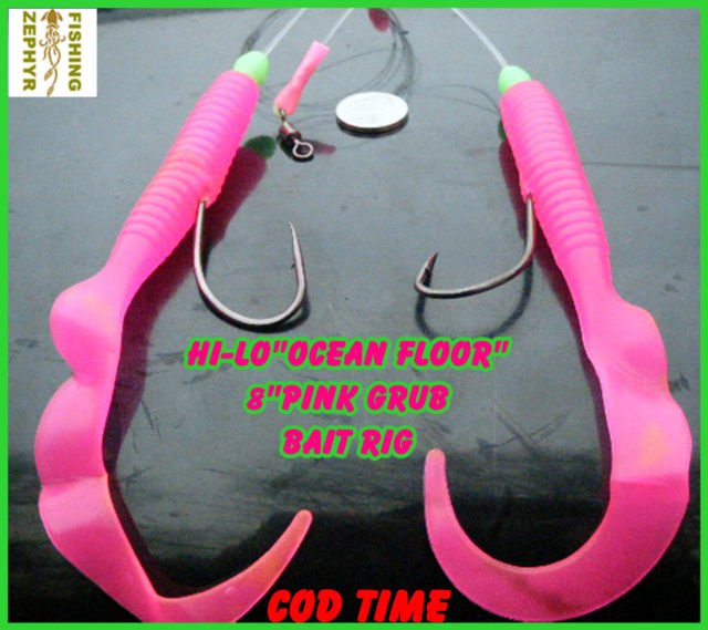Cod Rig!w/8"PINK(or Chartreuse)CURLYTAIL TEASERS,8/0 KILLER 3X HOOK&80LB LEADER