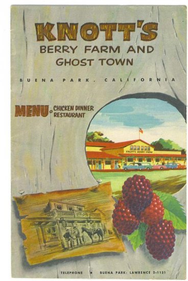 Knott's Berry Farm And Ghost Town Menu # 1958, 4.5 VG +