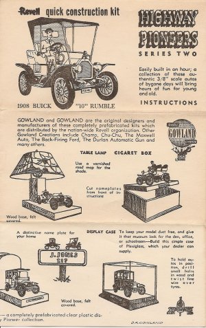 Inst Sheet 1908 Buick 10 Rumble