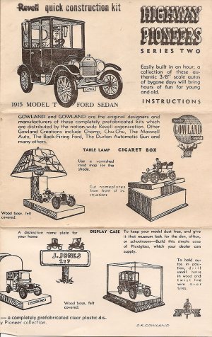 Inst Sheet 1915 Model T Ford Sedan