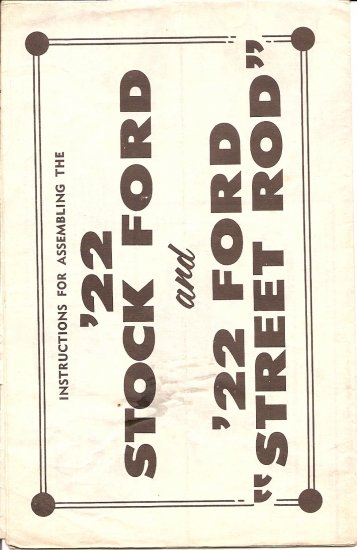 Inst Sheet 1922 Stock Ford Street Rod