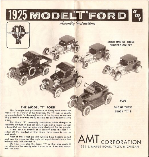 Inst Sheet 1925 Model T Ford