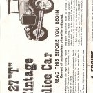 Inst Sheet 1927 T Vintage Police Car