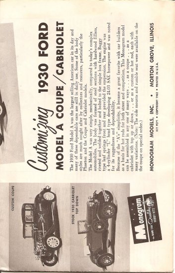 Inst Sheet 1930 Ford Model A coupe Cabriolet