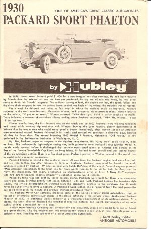 Inst Sheet 1930 Packard Sport Phaeton