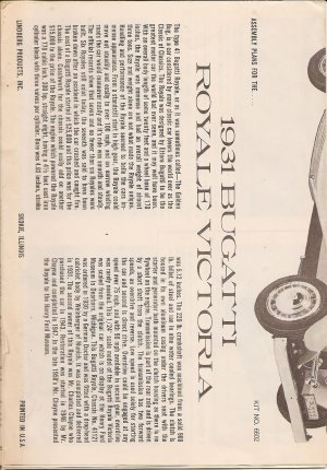 Inst Sheet 1931 Bugatti