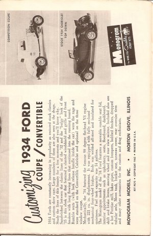 Inst Sheet 1934 Ford Coupe Conv