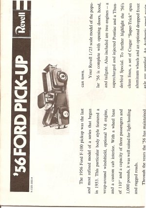 Inst Sheet 1956 Ford Pick up