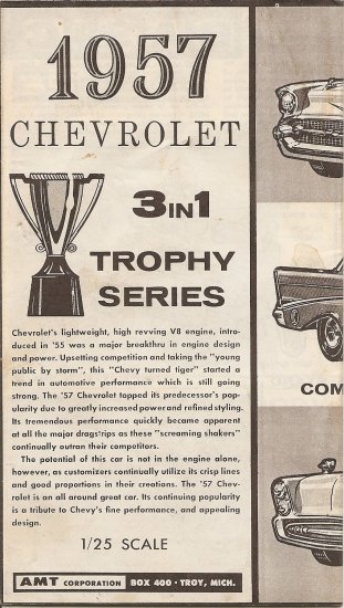 Inst Sheet 1957 Chev 3 in 1 Trophy Series