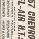 Inst Sheet 1957 Chev Bel Air HT