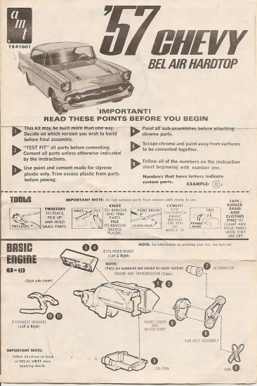 Inst Sheet 1957 Chevy Bel Air Hardtop