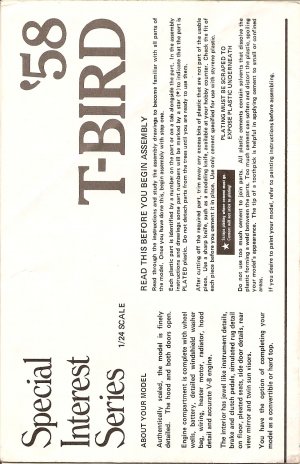 Inst Sheet 1958 T Bird