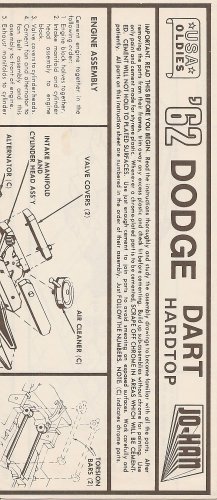 Inst Sheet 1962 Dodge Hardtop Dart