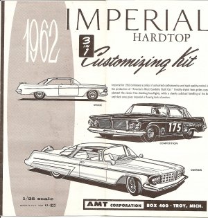 Inst Sheet 1962 Imperial Hardtop 3 in 1
