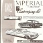 Inst Sheet 1962 Imperial Hardtop 3 in 1