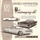 Inst Sheet 1962 Lincoln Continental Convertible 3 in 1