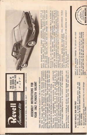 Inst Sheet 1962 Plymouth Valiant