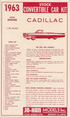 Inst Sheet 1963 Cadillac Conv