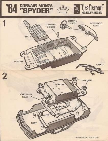 Inst Sheet 1964 Corvair Spyder Craftsman Ser