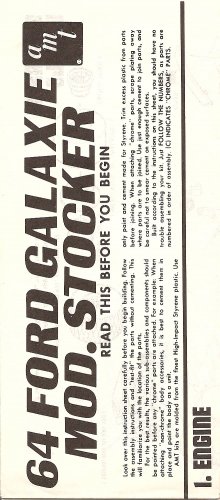 Inst Sheet 1964 Ford Galaxie Mod Stocker
