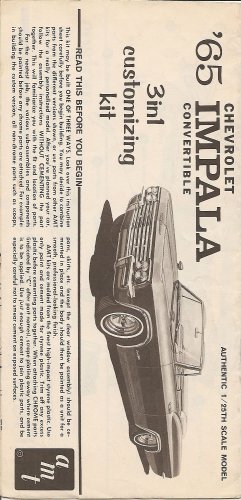 Inst Sheet 1965 Chev Impala Conv 3 in 1