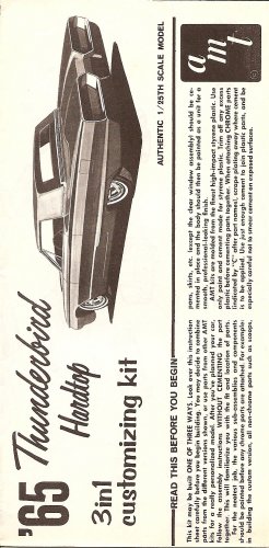 Inst Sheet 1965 Thunderbird 3 in 1