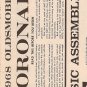 Inst Sheet 1968 Olds Toronado