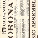 Inst Sheet 1970 Olds Toronado
