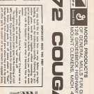 Inst Sheet 1972 Cougar
