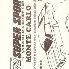 Inst Sheet 1972 Monte Carlo Snap Fit