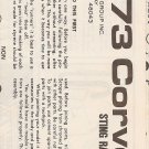 Inst Sheet 1973 Corvette Sting Ray