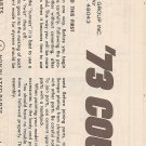 Inst Sheet 1973 Cougar