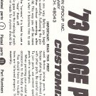Inst Sheet 1973 Dodge pick Up