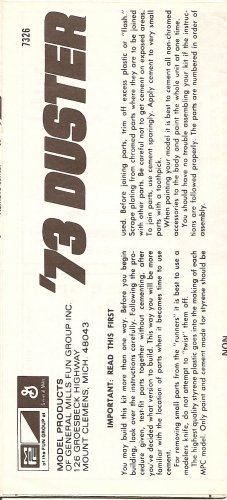 Inst Sheet 1973 Duster