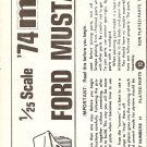 Inst Sheet 1974 Ford Mustang