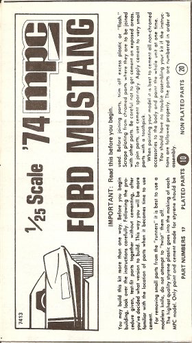 Inst Sheet 1974 Ford Mustang