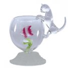 Glass Sculpture Cat And Fish Bowl -30449